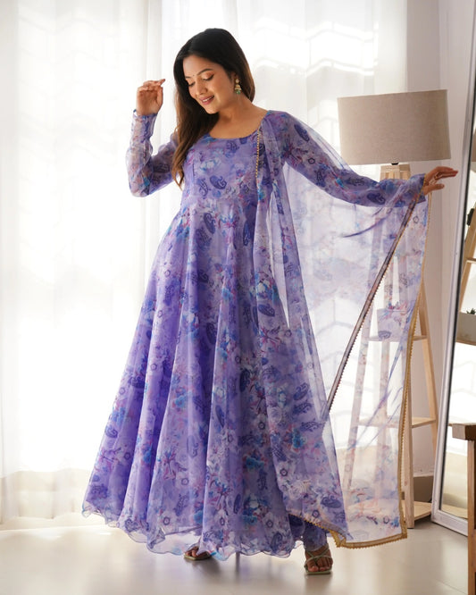Printed Georgette Stitched Anarkali Gown With Dupatta