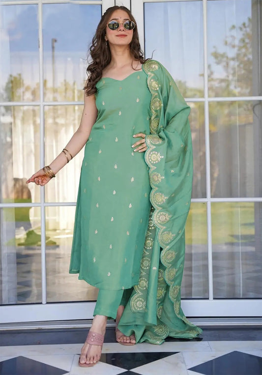 Women Art Silk Kurta Pant Dupatta Set