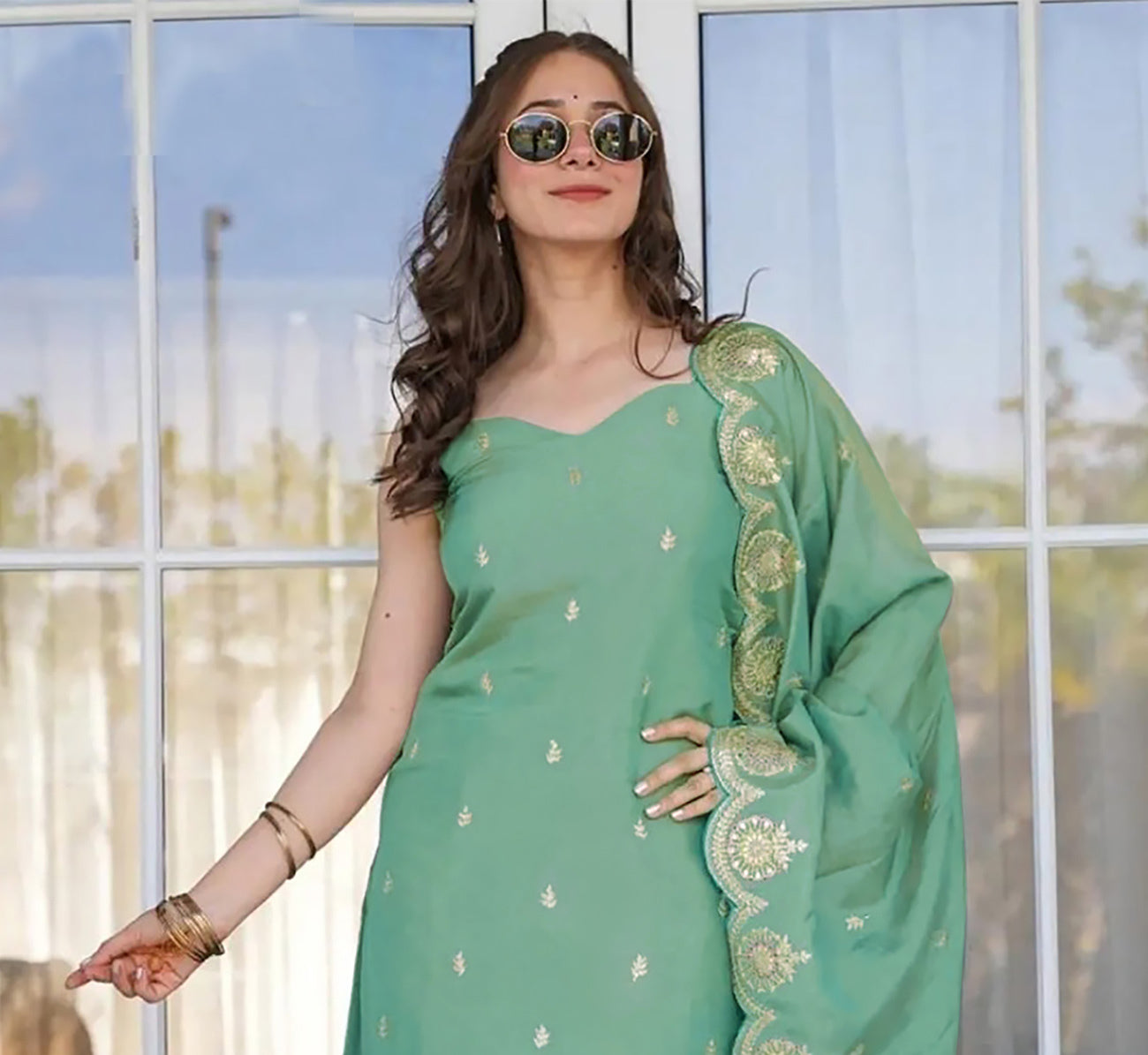 Women Art Silk Kurta Pant Dupatta Set