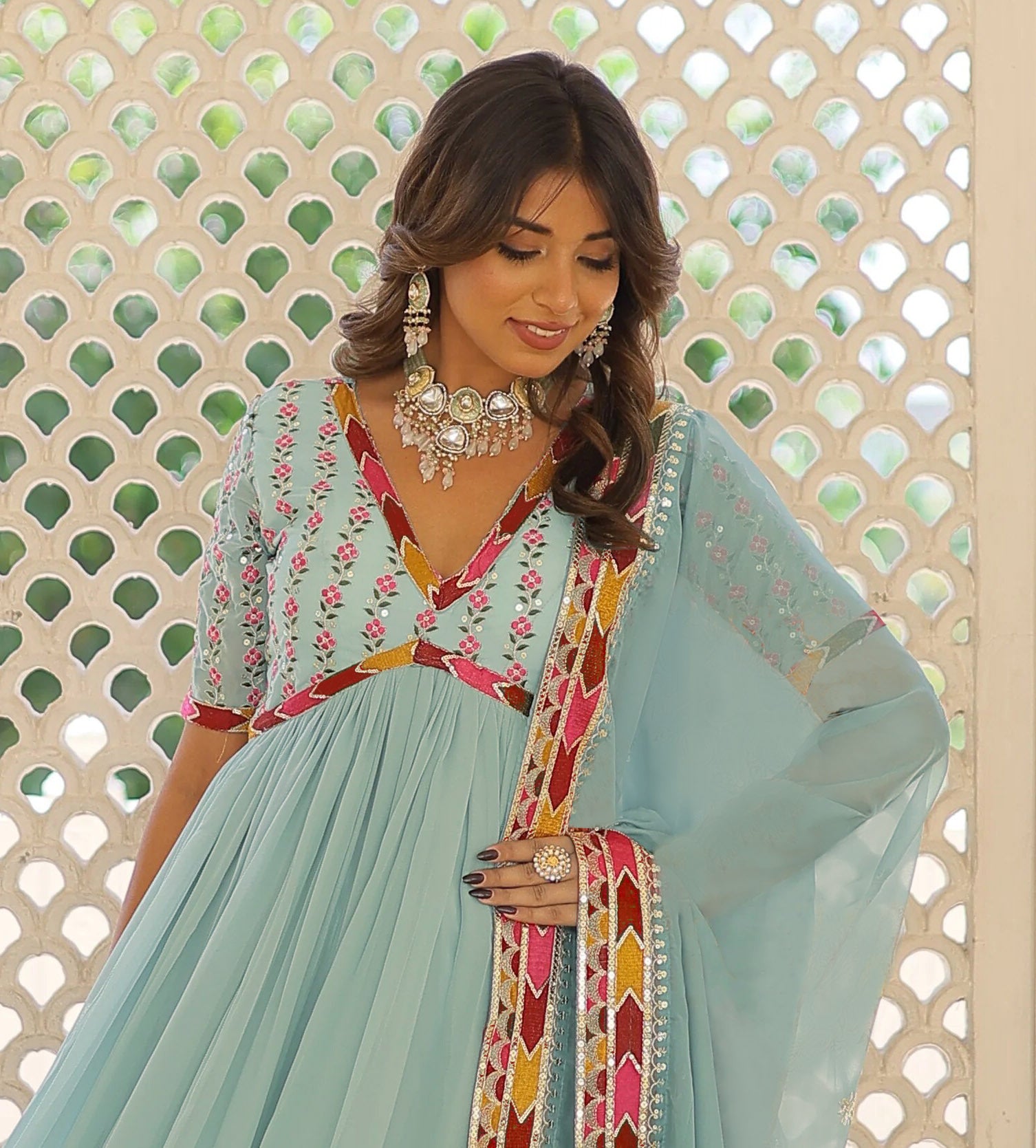 Embroidered Georgette Stitched Anarkali Gown