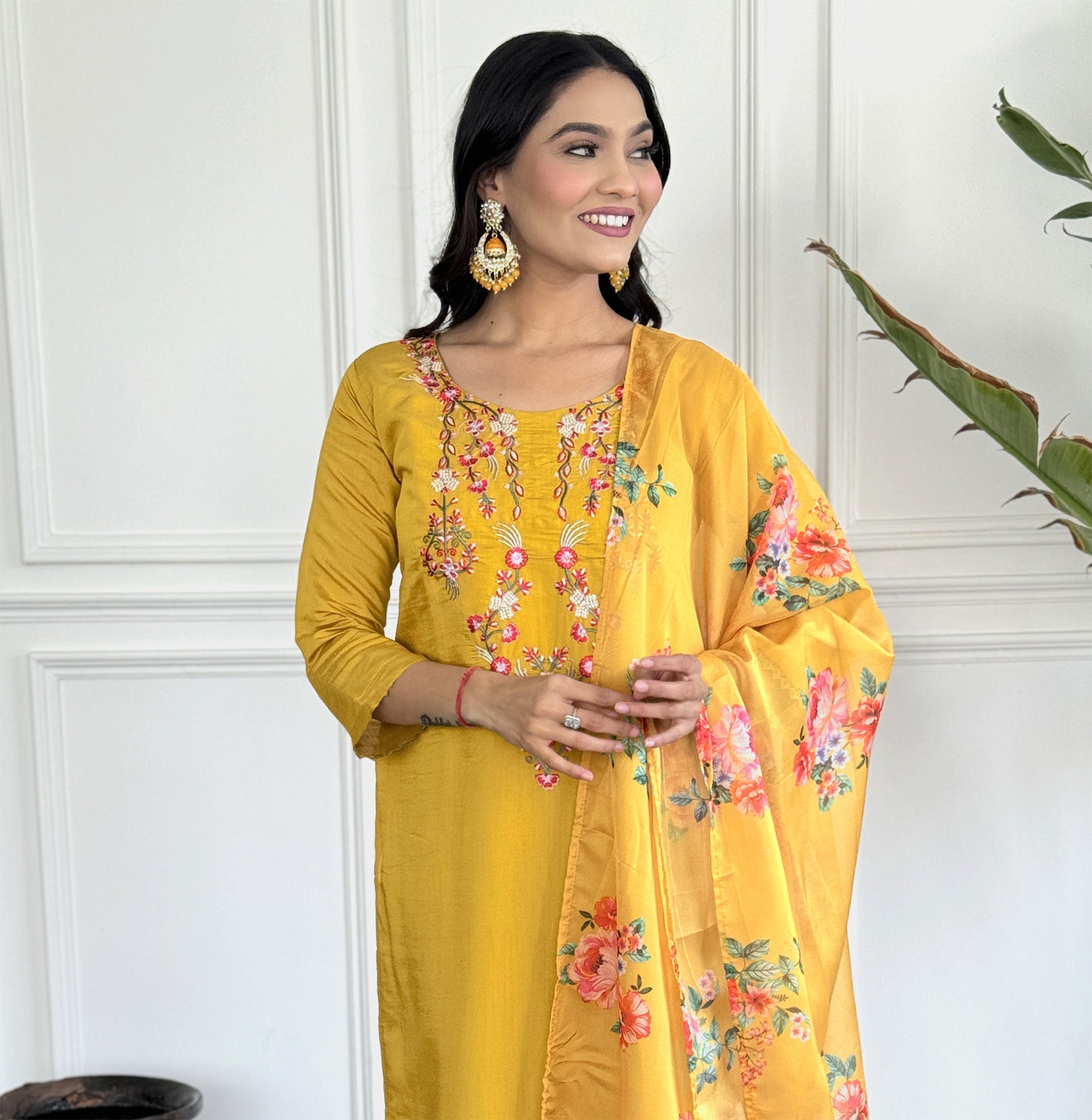 Women Silk Kurta Pant Dupatta Set