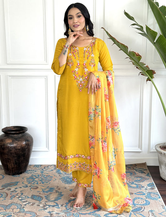 Women Silk Kurta Pant Dupatta Set
